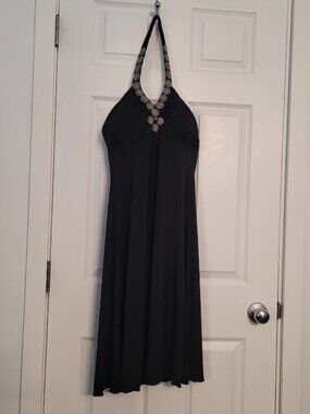 Black w/ Silver Halter Dress-Soft, stretchy, flowy Cocktail Party Evening-Sm/Med
